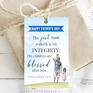 DRUCKBARE Kirche Vatertag Geschenkanhänger, glücklicher Vatertag Geschenkanhänger für Kirche, Favor Cookie Tags, Dad Bibel Verse KJV Tag, Instant Download