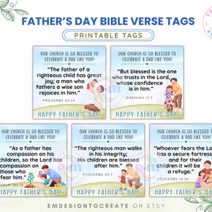 Etichette regalo per la festa del papà in chiesa stampabili, etichette per la festa del papà in chiesa, biglietti con le Scritture per la festa del papà, versetti biblici per papà, download immediato