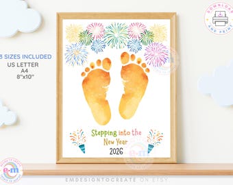 New Year Footprint Art 2026, Printable Footprint Craft Activity for Baby and Toddler, DIY Holiday Keepsake Gift (PDF)
