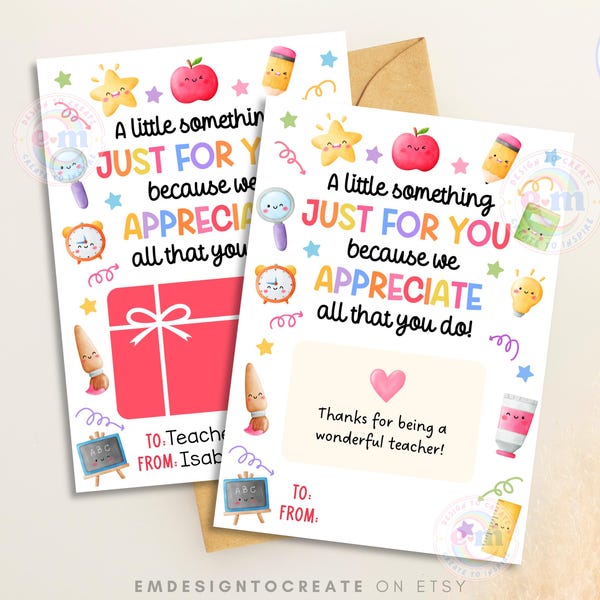 Thank You Teacher Gift Card Holder Printable, Teacher Appreciation Week Gift, A Little Gift Just For You, End of School Year Gift Card