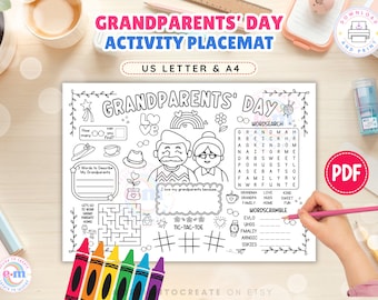 Grandparents Day Activity Placemat Printable, Kids Coloring Page, Gift for Grandma Grandpa Classroom Sheet, Digital Download PDF