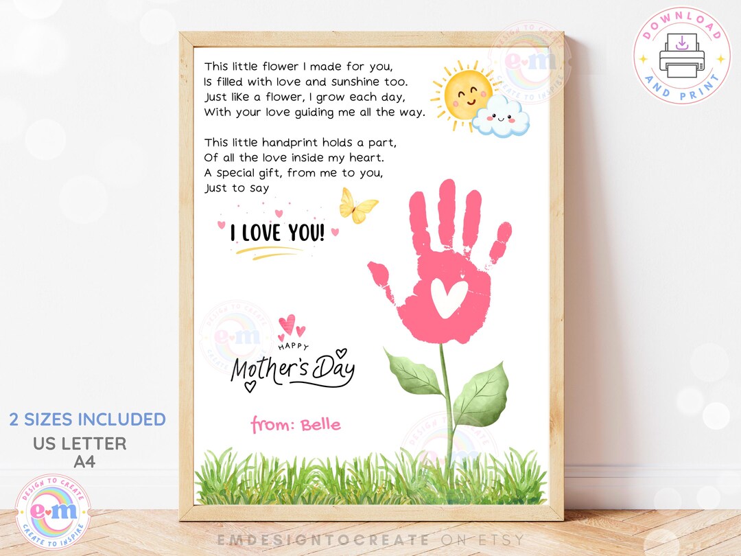 Mother's Day Handprint Flower Poem Craft | Printable Art Keepsake Gift ...
