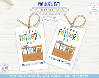 Printable Father's Day Gift Tags, Happy Father's Day Treat Tag, Tools Toolbox Dad Tags, Grandpa Favor Tags, Instant Download