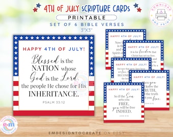 4th of July Bible Verse Cards, PRINTABLE Fourth of July Church Scripture Tags, Christian Independence Day Table Cards, INSTANT DOWNLOAD