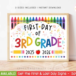 First Day of 3rd Grade Sign, PRINTABLE First Day of School Sign, Back to School Photo Prop, Year 2025 Grade 3 Classroom Sign Kids Teacher