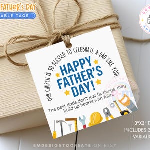 AFDRUKBARE kerkvaderdagcadeaukaartjes, Happy Fathers Day-tags voor kerk, cadeau voor vaders op congregatie, label cookietag INSTANT DOWNLOAD