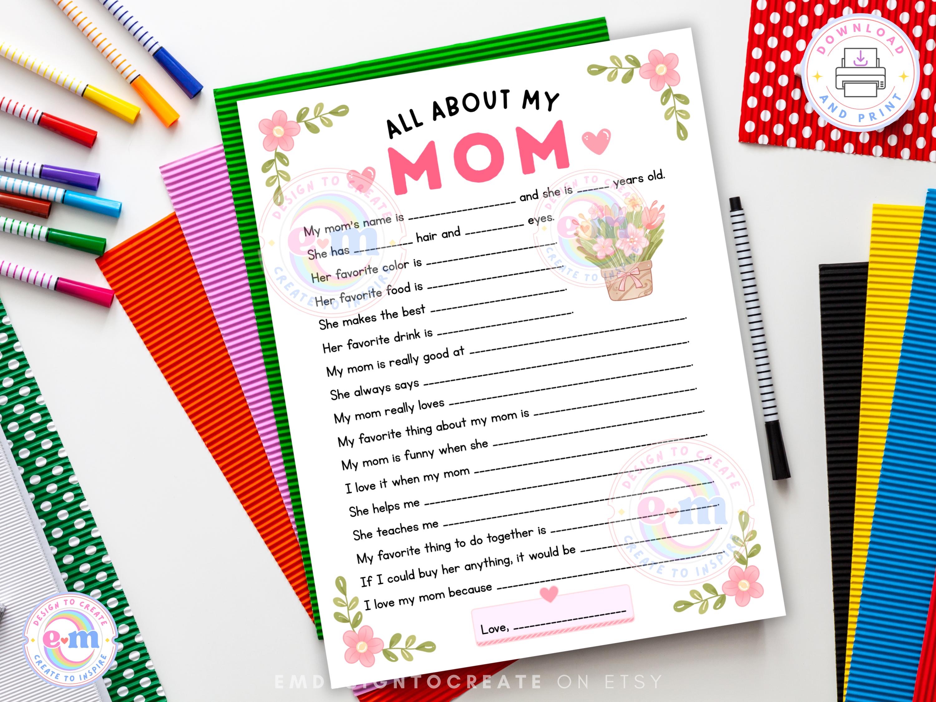 All About My Mom Printable for Kids, Mother's Day Questionnaire, Mom ...