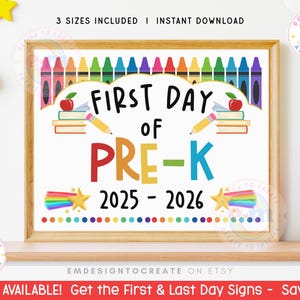 Letrero para el primer día de preescolar, imprimible, para el primer día de clases, para preescolar, accesorio fotográfico para el regreso a clases, para maestros (2025-2026), descarga instantánea.