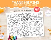Thanksgiving Coloring Placemat Printable, Kids Thanksgiving Activity Sheet, Fall Table Mat Coloring Page, Preschool Classroom, Digital PDF