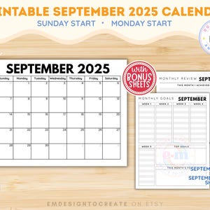 PRINTABLE September Calendar 2025, September Calendar Planner Sheet, Minimalist Month of Sept PDF, Sunday Monday Start, Instant Download
