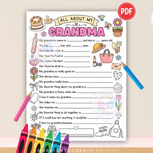 Allt om min mormor utskrivbar, aktivitet för barn med mors dag, frågeformulär för mormor att fylla i målarbild, present till mormor som minne (PDF) bild 4