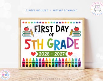 Schild zum Ausdrucken für den ersten Schultag der 5. Klasse, Erinnerungsstück zum Schulanfang, Foto-Requisite für den Schulanfang 2026, PDF zum sofortigen Download
