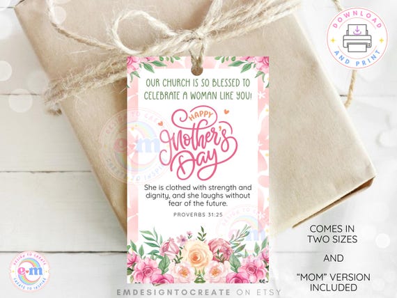 Church Mother’s Day Gift Tag Printable, Happy Mother's Day Bible Verse Favor Tag, Christian Mom Gift, Our Church is so Blessed Tag, Digital