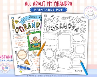 PRINTABLE All About My Grandpa, Fathers Day Activity for Kids, Grandpa Fill in the Blank, Grandpa Questionnaire, Gift for Grandpa from Kids