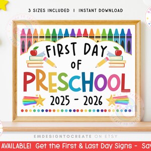 Letrero para el primer día de preescolar, letrero imprimible para el primer día de clases, accesorio fotográfico para el regreso a clases, año docente 2025-2026, descarga instantánea