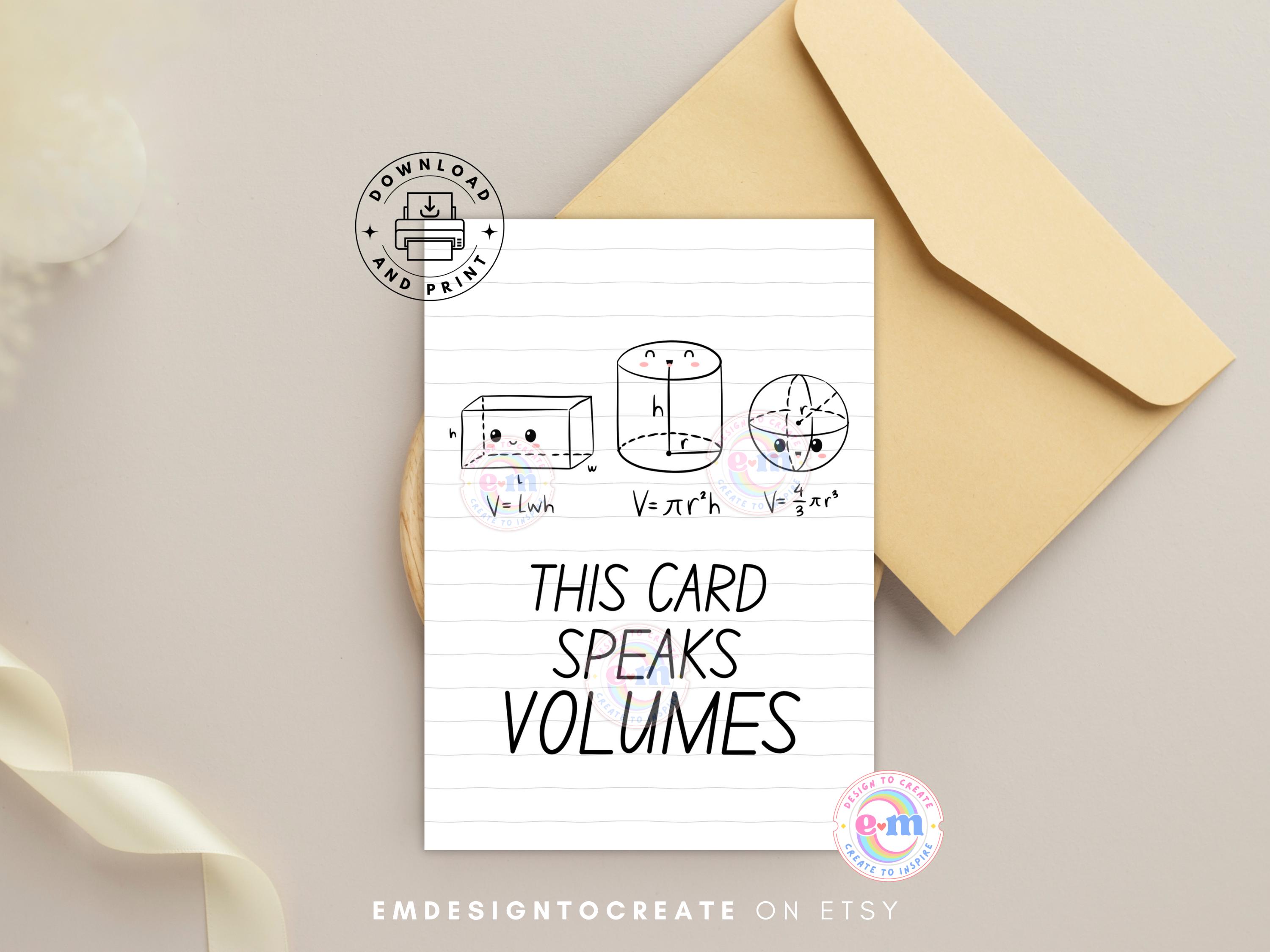 This Card Speaks Volumes, Printable Math Humor Greeting Card ...