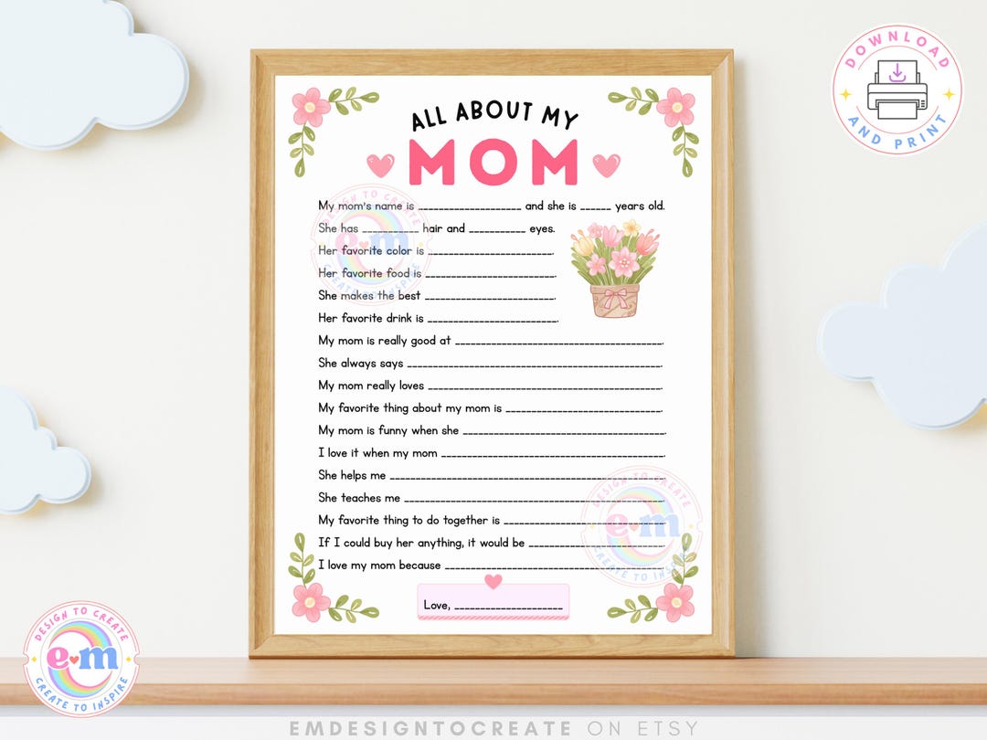 All About My Mom Printable for Kids, Mother's Day Questionnaire, Mom ...