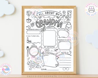 All About My Grandma PRINTABLE, Kids Mother's Day Activity Coloring Page, Grandma Questionnaire, Gift for Grandma, Digital Download