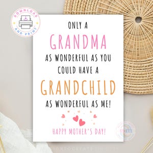 Tarjeta imprimible del Día de la Madre para la Abuela, Tarjeta divertida del Día de la Madre para Nana, Tarjeta de felicitación para la Abuela, Regalo para la Abuela, DESCARGA INSTANTÁNEA