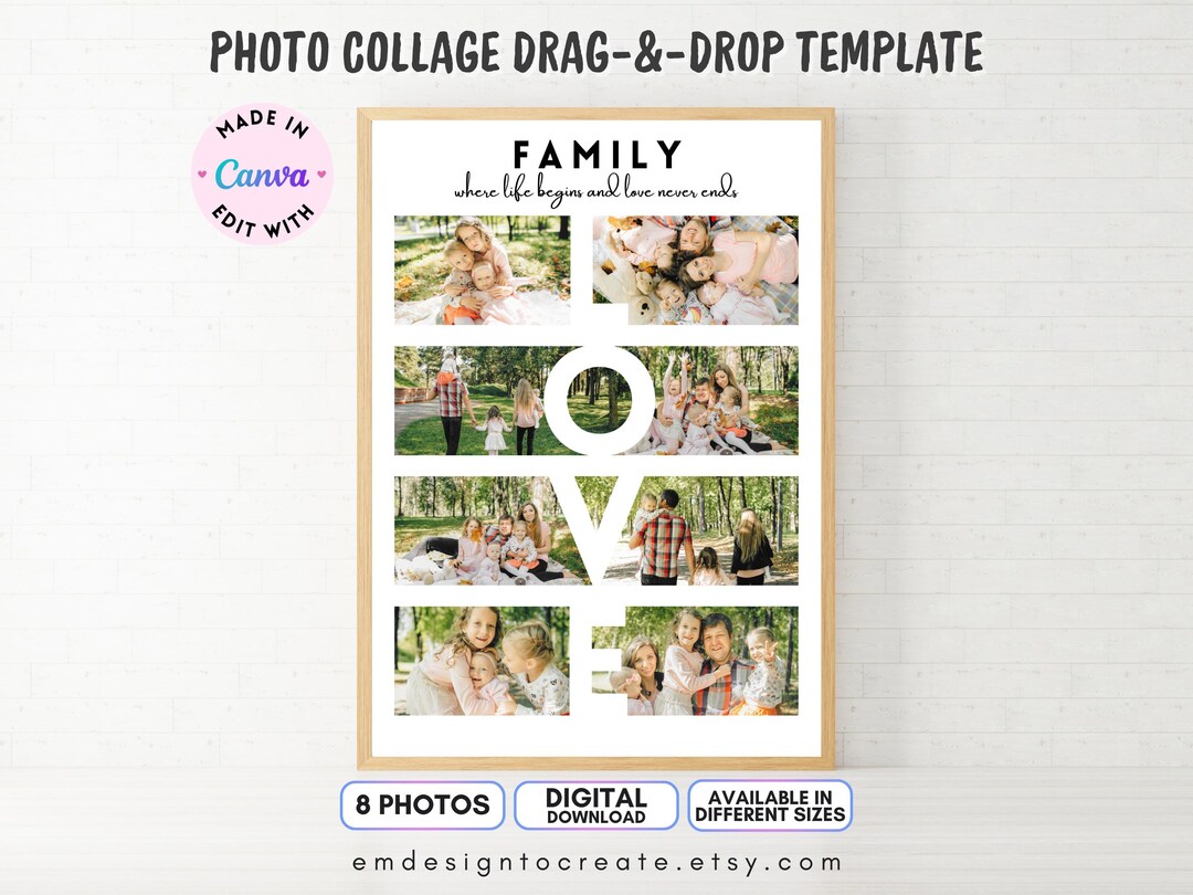 EDITABLE Custom Family Photo Collage Template, Anniversary Gift for ...