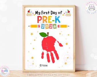 First Day of Pre-K Handprint Apple Art Craft, Back to School 2026 Keepsake, First Day of School Kids Classroom Activity PDF
