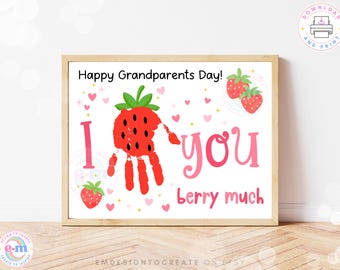 Happy Grandparents Day Handprint Craft, Printable I Love You Berry Much Handprint Art Keepsake, Gift for Grandpa Grandma from Grandkid PDF