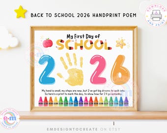Handabdruck-Gedicht-Bastelidee für den ersten Schultag 2026, Handabdruck-Kunst als Erinnerungsstück zum Schulanfang, Aktivität für Kindergarten, Vorschule und Kita (digitales PDF)