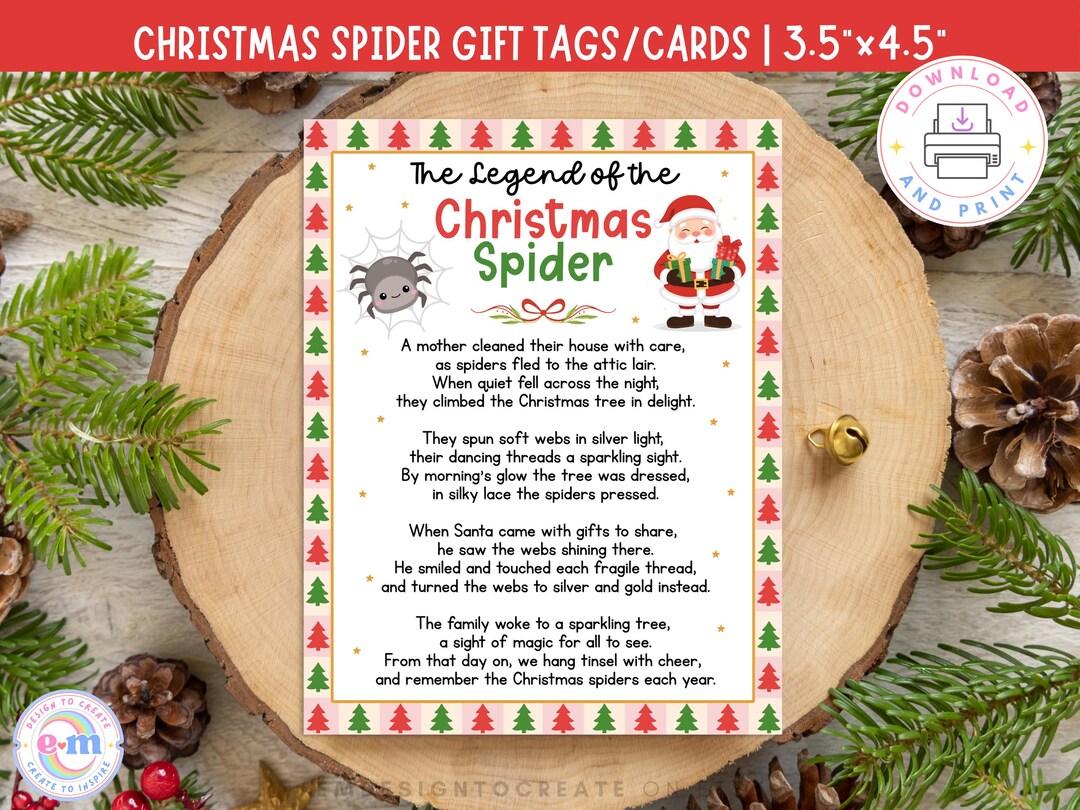 The Legend of the Christmas Spider Printable Tag, Christmas Spider Poem