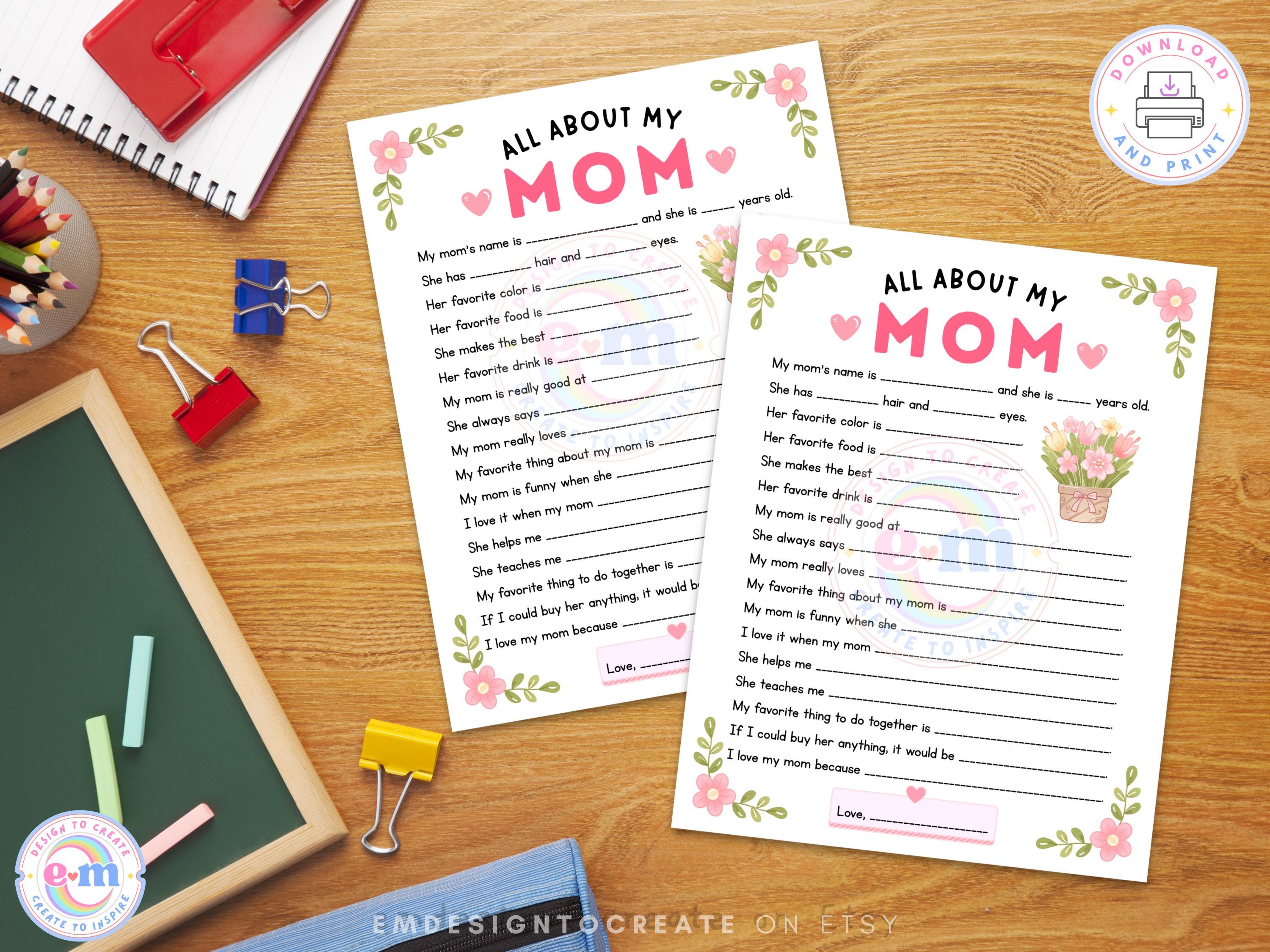 All About My Mom Printable for Kids, Mother's Day Questionnaire, Mom ...