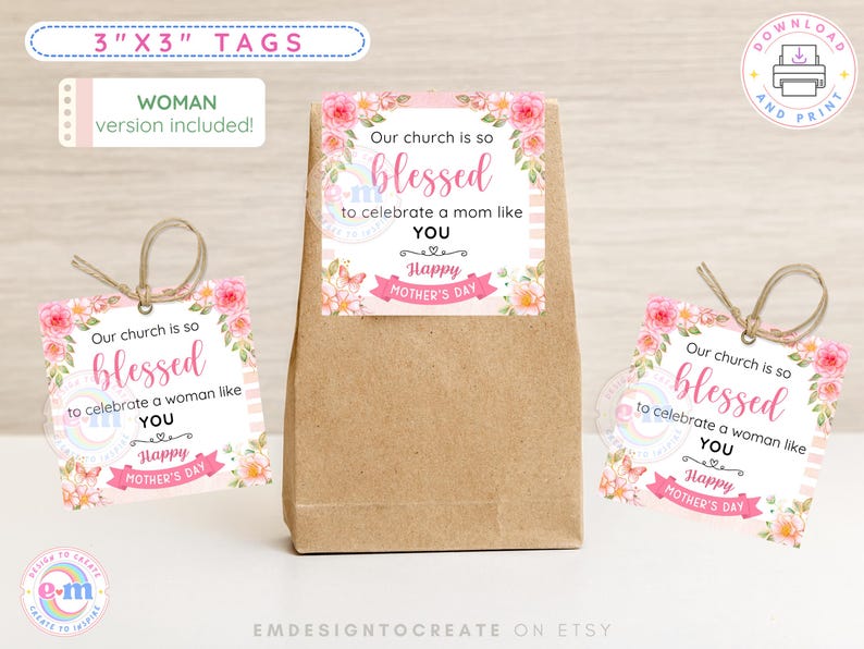 Church Mother's Day Gift Tag Printable, Floral Church Women Mom Treat ...