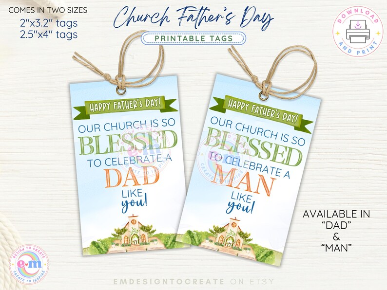 PRINTABLE Church Father's Day Gift Tags, Happy Fathers Day Tags for ...