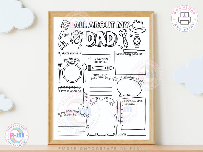 PRINTABLE All About My Dad, Father's Day Activity for Kids, Fill in the ...
