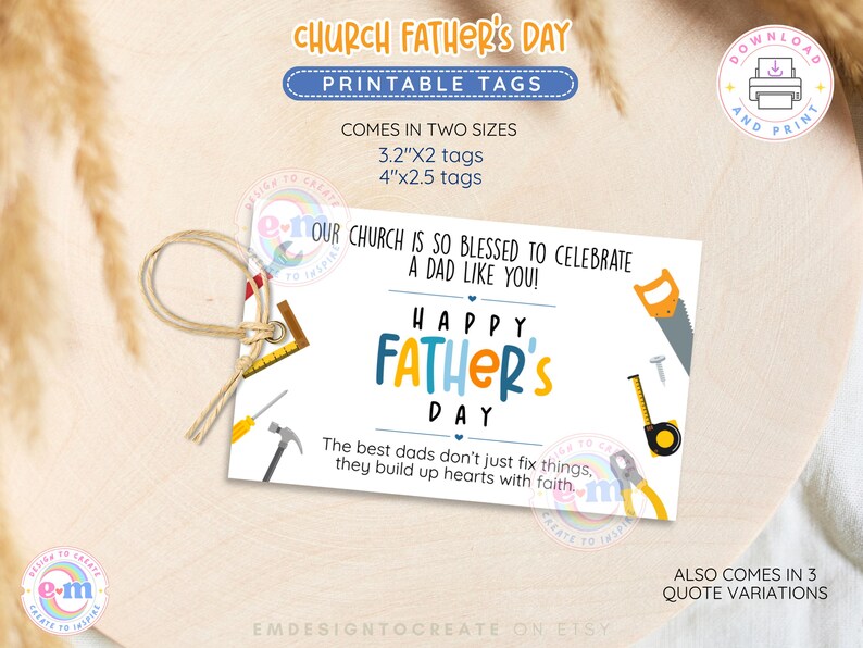 Church Father's Day Gift Tags, PRINTABLE Happy Fathers Day Tags for ...