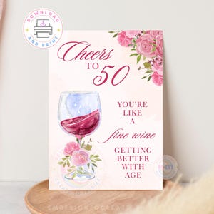 Happy 50th Geburtstagskarte, Prost auf 50 Frau Geburtstagskarte, Mama Geburtstag, Blumengrußkarte, Geschenkidee, SOFORTIGER DOWNLOAD