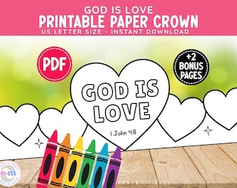 God is Love Valentine Paper Crown Printable | Christian Valentine's Day Craft for Kids | Sunday School Bible Lesson Activity (PDF)