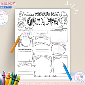 All About My Grandpa PRINTABLE, Fathers Day Activity for Kids, Grandpa Questionnaire, Grandpa Fill in the Blank, Gift for Grandpa from Kids
