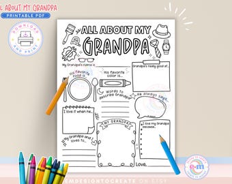 All About My Grandpa PRINTABLE, Fathers Day Activity for Kids, Grandpa Questionnaire, Grandpa Fill in the Blank, Gift for Grandpa from Kids