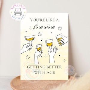 Carte d'anniversaire imprimable des 50 ans pour un ami, carte d'anniversaire adulte, carte d'anniversaire vin drôle pour lui elle, 30, 40e anniversaire, téléchargement immédiat
