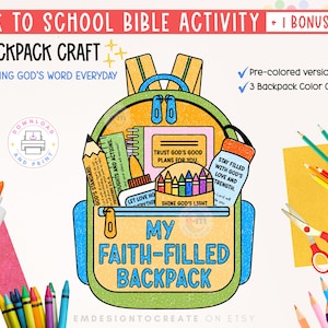 Back to School Bible Craft, Backpack Bible Lesson Craft for Kids, PRINTABLE Sunday School Lesson for Children, Christian Homeschool Activity