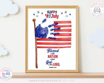 4th of July Handprint Bible Verse Craft, Printable Christian Sunday School Church Craft for Kids, Independence Day Activity Patriotic Art