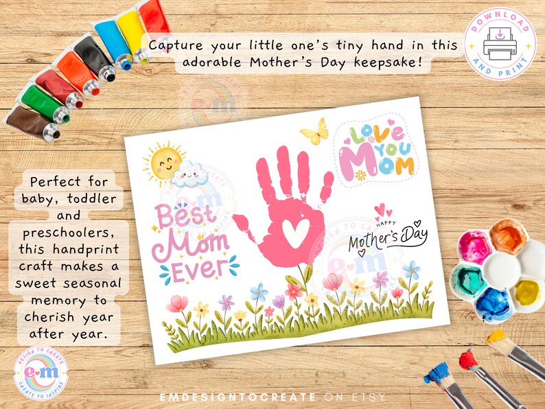 Best Mom Ever Mother's Day Handprint Craft, Printable Love You Mom ...
