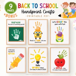 Back to School Handprint Craft Bundle, PRINTABLE First Day of School Handprint Art, Preschool Kindergarten Keepsake Teacher INSTANT DOWNLOAD