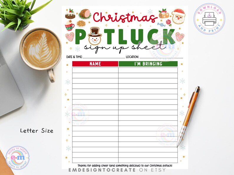 Christmas Food Sign up Sheet, Printable Christmas Party Meal Planner ...