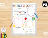 All About Me, All About Me Worksheet, Back to School Classroom Activity, First Day of School Get to Know Me, PRINTABLE All About Me Kids