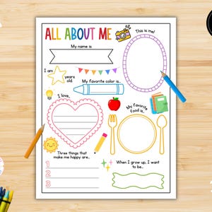 All About Me, All About Me Worksheet, Back to School Classroom Activity, First Day of School Get to Know Me, PRINTABLE All About Me Kids