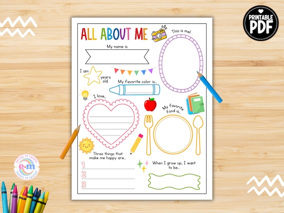 All About Me, All About Me Worksheet, Back to School Classroom Activity, First Day of School Get to Know Me, PRINTABLE All About Me Kids