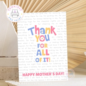 Bedankkaart moeder, AFDRUKBARE Moederdagkaart, Happy Mother's Day cadeau-idee voor moeder moeder, ik hou van je moeder kaart, leuke unieke wenskaart