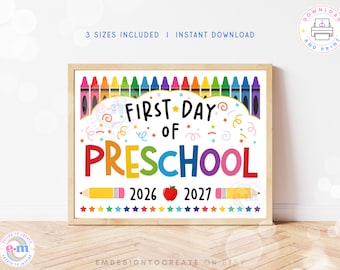 Schild für den ersten Kindergartentag, druckbares Schild für den ersten Schultag, Foto-Requisite für den Schulanfang 2026, Erinnerungsstück für den ersten und letzten Schultag (PDF)