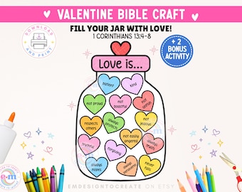 Valentine's Day Jar of Love Bible Lesson Craft, Printable Christian Activity for Kids, Valentine Sunday School Scripture Craft, Digital PDF