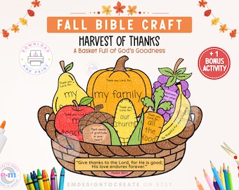 Fall Bible Craft for Kids, Harvest of Thanks Printable Bible Lesson, Sunday School Activity, Autumn Christian Thanksgiving Craft, Homeschool